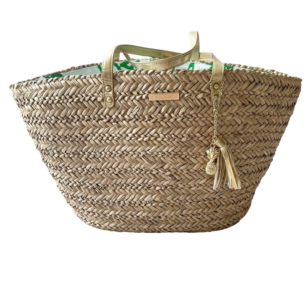 Lilly Pulitzer for Target Tan Woven Tote Bag with Gold Accents